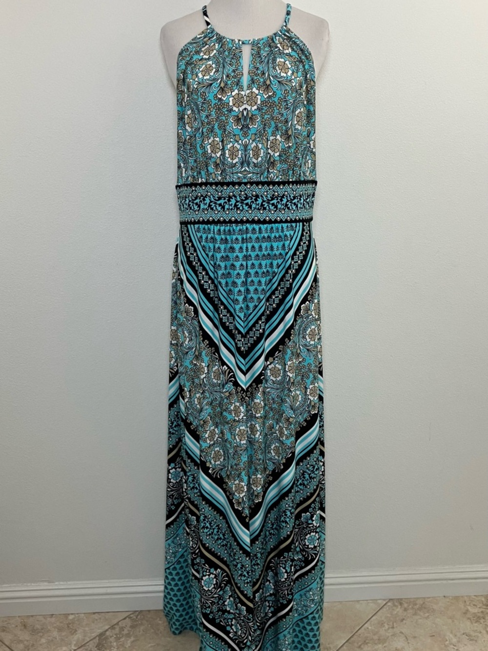 Turquoise Halter Maxi Dress - Picture 1 of 15